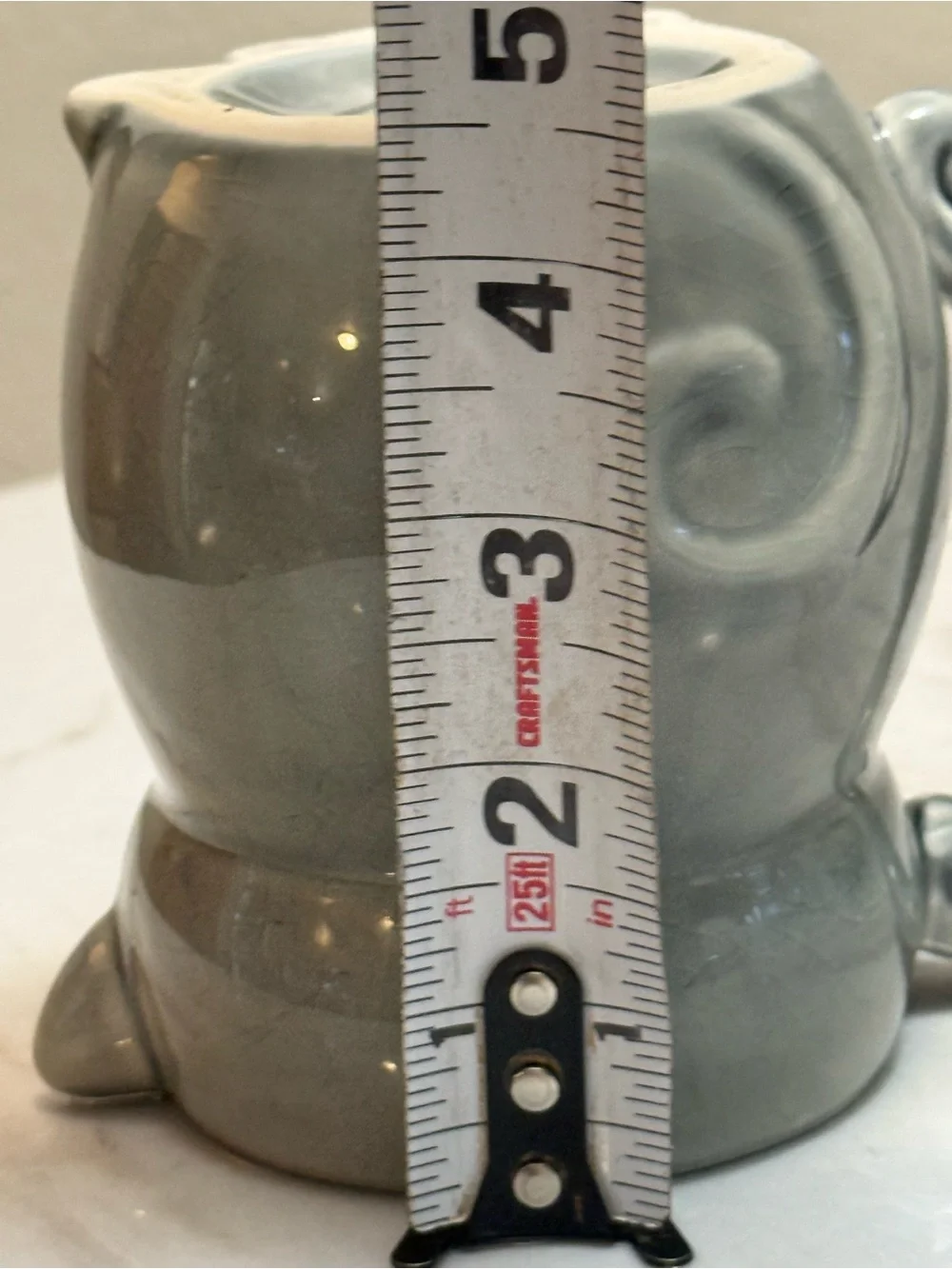 Pier 1 grey smiley Cat coffee mug 4 1/2” height